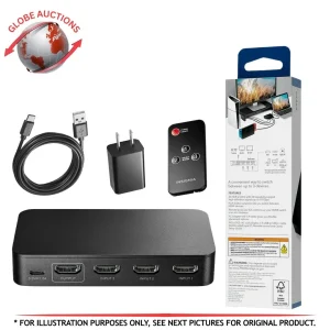Insignia HDMI 3 Port Switch 4K HDR With Remote Power Adapter USB Cable