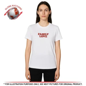 Sandro Paris “Family Love” White Cotton T-Shirt Women’s Size L – Red Text
