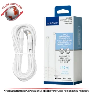 Insignia (9.8 ft.) MFI Certified Lightning to USB-C Braided Cable -Moon Grey-3m