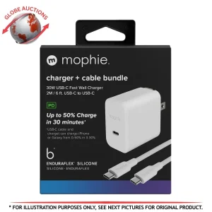 Mophie 30W USB-C GaN Wall Charger + 2m USB-C Cable Bundle White