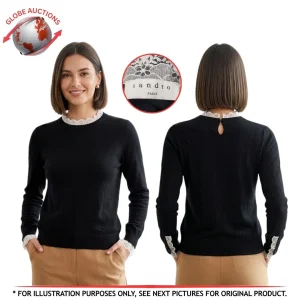 SANDRO Paris Cuffs Trimmed Fine Sweater with Lace (Size: 1)