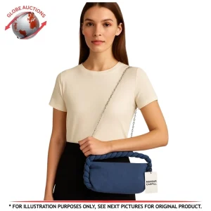 Mansur Gavriel Denim Braided Handle Shoulder Bag with Chain Strap