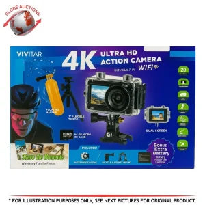 Vivitar 4K Ultra HD Dual Screen Action Camera WiFi Kit w/ Tripod & Mounts