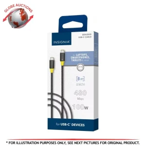 Insignia 100W Fast Charge USB C to USB C Braided Cable 8-FT  Black