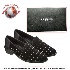 The Kooples Paris Black Leather and Suede Studded Loafers Size 38