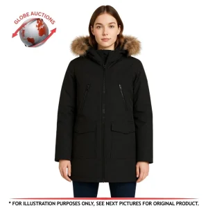 Michael Kors Men’s Black Hooded Parka Jacket with Faux Fur Trim – Size M