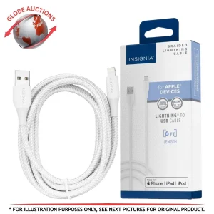 Insignia Braided Lightning to USB Cable 6-FT for iPhone iPad iPod White