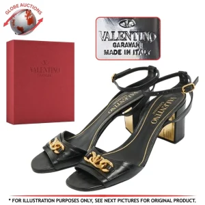 VALENTINO GARAVANI italy Made Women's Logo Chain Block Heel Sandals