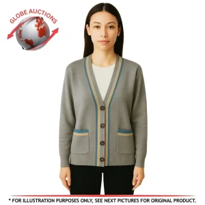 Sandro Paris E20CHARLY Wool-Blend Cardigan – Grey with Blue Trim (Size 2)
