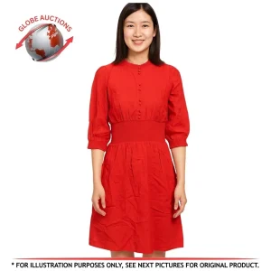 Maje Paris Red Smocked Midi Dress Women Size 38 US6 Long Sleeve Cotton