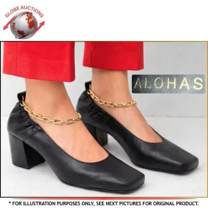 ALOHAS Agent Anklet leather pumps with Chain Strap & Square Toe - Size 38