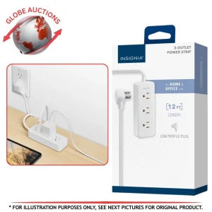Insignia 3 Outlet Power Strip 12 ft Cord Low Profile Plug