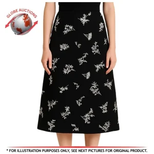 Maje Paris Black Floral Embroidered Midi Skirt Women 34 US2 Cotton Blend