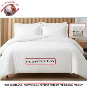 Hudsons Bay 600-Thread Count 3 Piece Duvet Cover Set Double/Queen White 100% Ctn