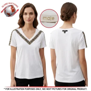 MAJE embroidery & beads linen T-shirt white - Size: 3 Color: white