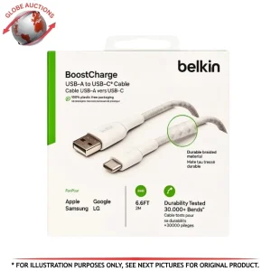 Belkin BoostCharge USB-A to USB-C Cable 6.6FT Braided White