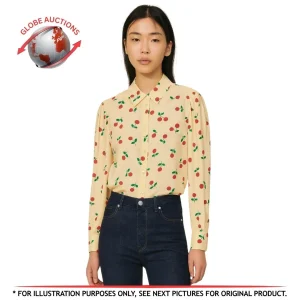 The Kooples Paris Silk Cherry Print Blouse Women Size 3 Cream Red NWT