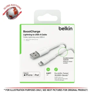 Belkin BoostCharge Lightning to USB-A Cable 6.6FT Braided White