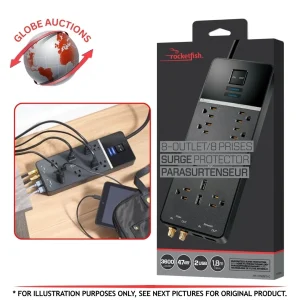 Rocketfish 8 Outlets +2 USB Surge Protector (3600 Joules) 6-ft Cable