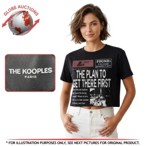THE KOOPLES Paris Newspaper Graphic Print Cropped T-Shirt - Size 2