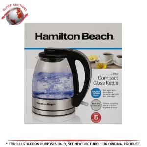 Hamilton Beach 1.0 L Compact Glass Kettle 1500W Blue LED – 40930C